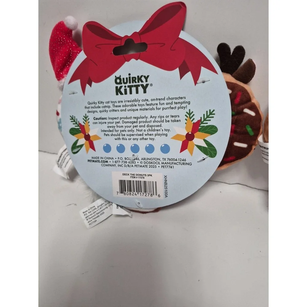Quirky Kitty Catnip Toy Donut Set Christmas With 3 Plush Toys For Cats Lot Of 2